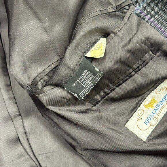 Vintage Windsor 100% Cashmere Blazer Glen Check Sport Coat Brown 42R - Picture 10 of 12